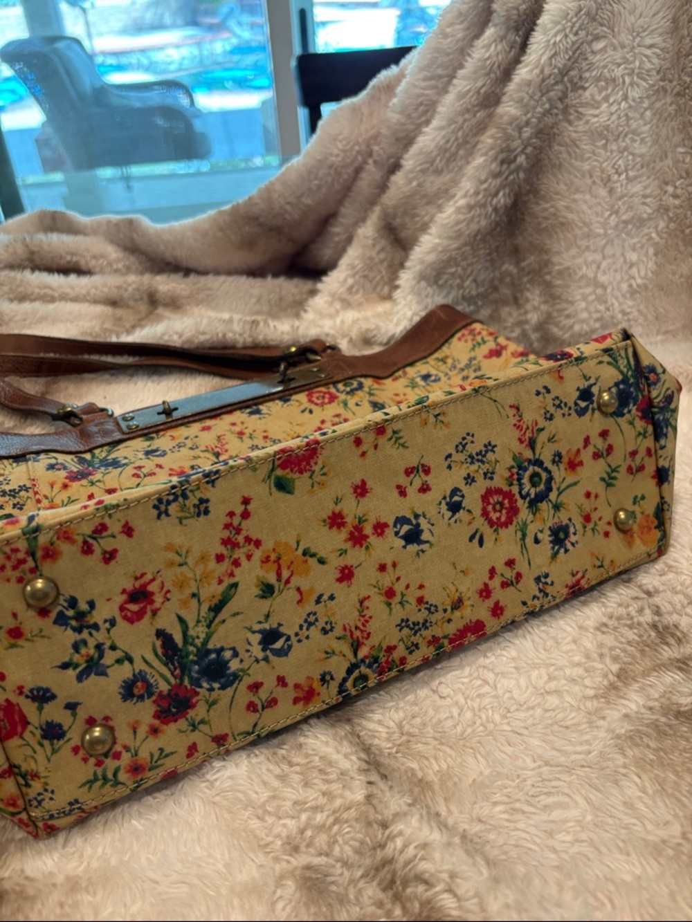 Patricia Nash Yellow Floral Coated Canvas Tote with Brown Leather Trim - Picture 3 of 10